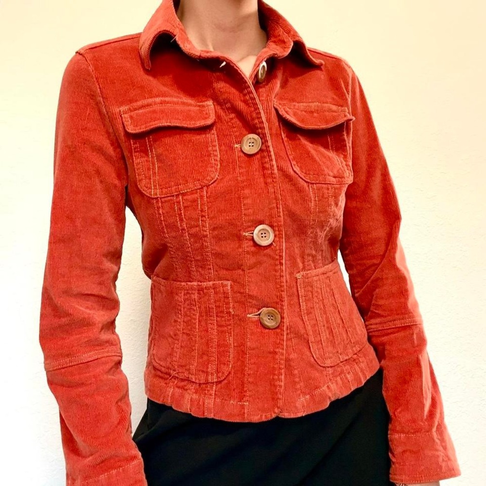 Y2K Orange Corduroy Button-Up Jacket